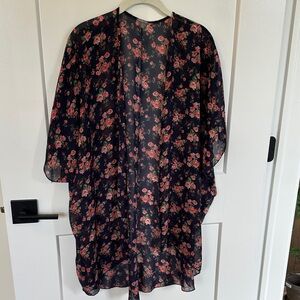 Charlotte Russe Floral Kimono - Black and Pink